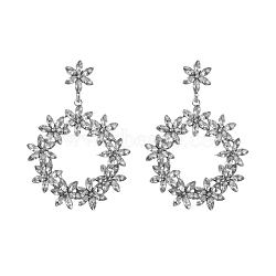 Alloy Rhinestone Stud Earrings, Flower, Crystal, 62x45mm(PW-WG7C7B7-06)