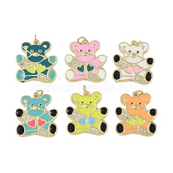 Brass Micro Pave Cubic Zirconia Pendants, Enamel Style, Real 18K Gold Plated, Bear Charms with Jump Rings, Mixed Color, 23x21.5x2mm, Hole: 3mm(KK-P266-18G)