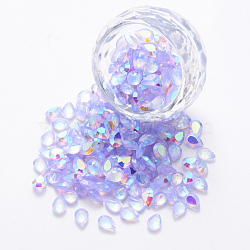 Transparent Resin Rhinestone Cabochons, Nail Art Decoration Accessories, AB Color Plated, Faceted Teardrop, Lilac, 7x5x2.5mm(MRMJ-T047-09D)