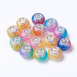 Two Tone Resin European Beads, with Silver Color Plated Brass Single Core, Rondelle, Colorful, 14x8.5mm, Hole: 5mm(RPDL-K002-C02)