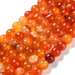 Natural Striped Agate/Banded Agate Beads Strands, Dyed, Round, Orange Red, 8mm, Hole: 1.2mm, about 24pcs/strand, 7.48''(19cm)(G-Z060-A01-B17)