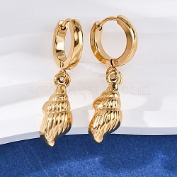 304 Stainless Steel Hoop Earrings, Real 18K Gold Plated, Shell Shape, 31.5x7.5mm(EJEW-F357-02G-01)