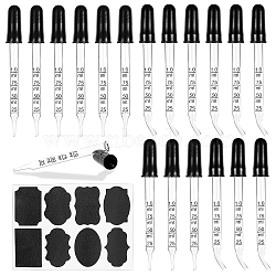 DIY Essential Oils Kits, with Glass Bent Tip Measured Dropper, Pig Hair Test Tube Brush and Chalkboard Sticker Labels, Black, Dropper: 78x12mm, 24pcs/set(DIY-PH0027-07)