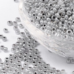 Glass Seed Beads, Ceylon, Round, Dark Gray, 3mm, Hole: 1mm, about 10000pcs/pound(SEED-A011-3mm-149)