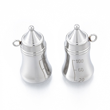 304 Stainless Steel Pendants, Feeding Bottle, Stainless Steel Color, 30x18x16mm, Hole: 2.5mm