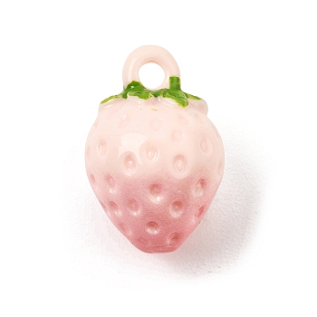 Opaque Resin Imitation Fruit Pendants, with Enamel, Pink, Strawberry Charm, 22.5x15x15mm, Hole: 3mm