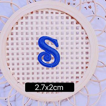 Computerized Embroidery Cloth Self Adhesive Patches, Stick on Patch, Costume Accessories, Letter, Blue, S:27x20mm