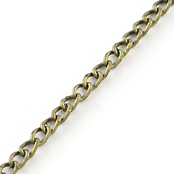 Unwelded Iron Twisted Chains, with Spool, Curb Chains, Antique Bronze, 3.3x2.1x0.6mm, about 32.8 Feet(10m)/roll