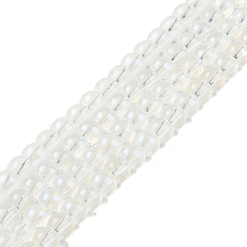 Glass Bead Strands, with Glitter Powder, Round, White, 6x5.5mm, Hole: 1mm, about 142pcs/strand, 29.92''(76cm)