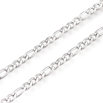 304 Stainless Steel Figaro Chain, with Spool, Unwelded, Stainless Steel Color, Link: 5.5x3x0.7mm and 4x2.5x0.7mm, about 32.8 Feet(10m)/roll