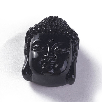 Natural Obsidian Pendants, Buddha Head, 33x24.5x16.3mm, Hole: 1.2mm