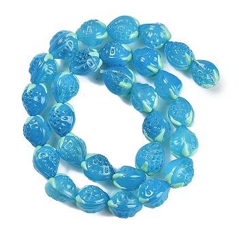 Handmade Lampwork Beads Strand, Strawberry, Cornflower Blue, 13~14x11.5~12x10~10.5mm, Hole: 1.2mm, about 30pcs/strand, 15.55''(39.5cm)