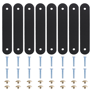 8Pcs PU Leather Cabinet Door Drawer Handle Strap, with 16Pcs Alloy Screw, Black, 141x25x2.5mm
