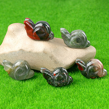 Natural Africa Bloodstone Carved Healing Snail Figurines, Reiki Energy Stone Display Decorations, 18x24~28x12mm