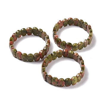 Natural Unakite Oval Beaded Stretch Bracelet, Gemstone Jewelry for Women, Inner Diameter: 2-1/8 inch(5.4~5.5cm)