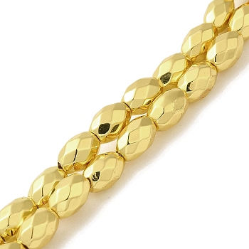 Electroplated Strong Magnetic Synthetic Hematite Beads Strands, Long-Lasting Plated, Faceted Oval, Golden Plated, 7~8x5~5.5mm, Hole: 1.4mm, about 50pcs/strand, 15.35''(39cm)