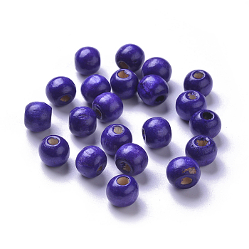 Dyed Natural Wood Beads, Round, Lead Free, Indigo, 10x9mm, Hole: 3mm