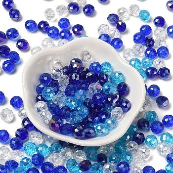 Glass Beads, Faceted, Rondelle, Blue, 8x6mm, Hole: 1mm, about 145pcs/60g