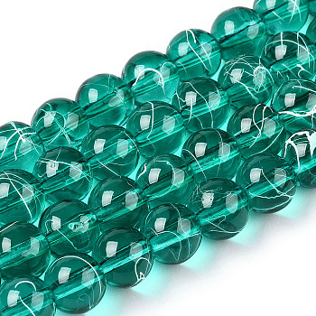 Drawbench Transparent Glass Round Beads Strands, Spray Painted, Dark Cyan, 8mm, Hole: 1.3~1.6mm, about 100pcs/strand, 31.4 inch