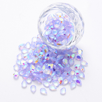 Transparent Resin Rhinestone Cabochons, Nail Art Decoration Accessories, AB Color Plated, Faceted Teardrop, Lilac, 7x5x2.5mm