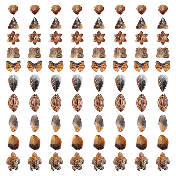 125G Gradient Color Transparent Glass Beads, Mixed Shapes, Camel, 8~23x8~20x3.5~8mm, Hole: 1~1.4mm