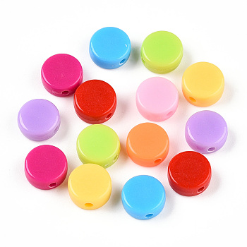 Opaque Acrylic Beads, Flat Round, Mixed Color, 10x4.5mm, Hole: 1.8mm