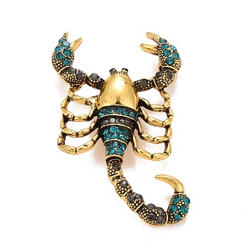 Rhinestone Scorpion Badge, Constellation Alloy Lapel Pin for Backpack Clothes, Golden, Colorful, 51x31x6mm, Pin: 0.7mm