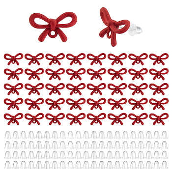 42Pcs Bowknot Spray Paint Alloy Stud Earring Findings, with 925 Sterling Silver Pins, with Loop, 84Pcs Plastic Ear Nuts, Red, 10x16mm