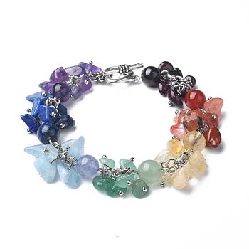 Chakra Gemstone Bracelets, with Alloy Toggel Clasp and Brass Findings, 7-5/8 inch(19.5cm)