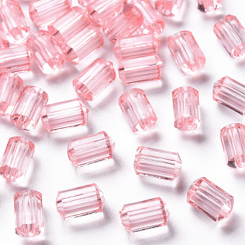 Transparent Acrylic Beads, Faceted, Polygon, Pink, 9x5mm, Hole: 1.8mm, about 3496pcs/500g