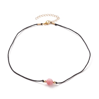 Faceted Natural Rhodochrosite Pendant Necklaces, with Waxed Cotton Cords, Brass Round Beads and 304 Stainless Steel Lobster Claw Clasps, 15-1/8 inch(38.5cm)