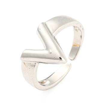 Hollow V-Shaped Brass Open Cuff Rings, Lead Free & Cadmium Free, Platinum, US Size 6 3/4(17.1mm)