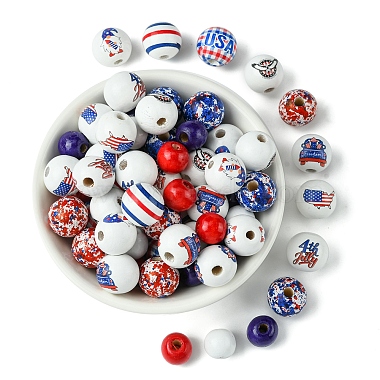 75Pcs 12 Styles Independence Day Theme Wood European Beads(WOOD-FS0001-22)-2