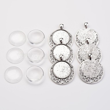 Clear Flat Round Alloy+Glass Pendant Making