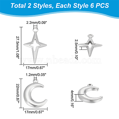 unicraftale 12pcs 2 style 304 pendentifs en acier inoxydable(STAS-UN0042-13)-3