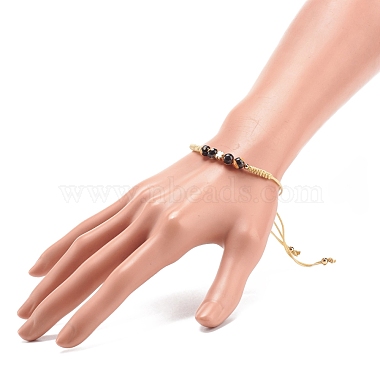 Natural Agate & Brass Clover Beaded Cord Bracelet(BJEW-JB08366-01)-3