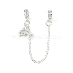 Brass Pave Clear Cubic Zirconia European Safety Chains with Charms, Long-Lasting Plated, Rack Plating, Silver Color Plated, Dolphin, 88mm, Hole: 4mm, Dolphin: 12x12x2mm(KK-L236-16C-S)