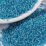 MIYUKI Round Rocailles Beads, Japanese Seed Beads, 15/0, (RR573) Dyed Aqua Silverlined Alabaster, 1.5mm, Hole: 0.7mm, about 5555pcs/10g(X-SEED-G009-RR0573)