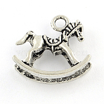 Tibetan Style Rocking Horse Alloy Pendants, Lead Free & Cadmium Free, Antique Silver, 20.5x20.5x6mm, Hole: 3mm, about 448pcs/1000g(TIBEP-Q050-20AS-RS)