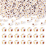 Opaque Acrylic Beads, with Metal Enlaced, Cube, Letter X, 4.5x4.5x4.5mm, Hole: 2mm(MACR-TAG0001-07X)