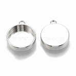 Brass Pendant Cabochon Settings, Plain Edge Bezel Cups, Flat Round, Nickel Free, Real Platinum Plated, Tray: 12mm, 16x13.5x3.5mm, Hole: 1.5mm(X-KK-S345-220C-P)