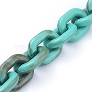 Transparent Acrylic Handmade Cable Chain, Oval, Dark Turquoise, 23.5x18x5mm, about 39.37 inch(1m)/strand(AJEW-JB00542-05)