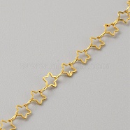 Brass Star & Oval Link Chains, with Spool, Soldered, Real 14K Gold Plated, Star: 5.5x5x0.5mm, 4x3x0.2mm, about 10 m/roll(CHC-TAC0002-07G)