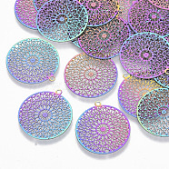 Ion Plating(IP) 201 Stainless Steel Filigree Pendants, Etched Metal Embellishments, Kaleidoscope, Rainbow Color, 22x20x0.3mm, Hole: 1.2mm(X-STAS-R102-12)