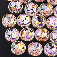Resin Cabochons, with Paillette & Brass Findings, Dome/Half Round, Light Gold, Colorful, 15x7.5mm(X-CRES-Q208-04A)