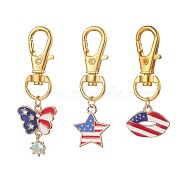 Independence Day Alloy Enamel Pendant Decorations, Butterfly Star Lip Pendant Ornament with Crystal Rhinestone, Golden, 46~53mm, Pendant: 13.5~21x15.5~18x1.5~4mm(HJEW-JM00907)