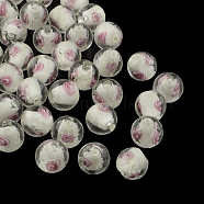 Handmade Luminous Inner Flower Lampwork Beads, Round, White, 9~10mm, Hole: 1~2mm(LAMP-R129-10mm-01)