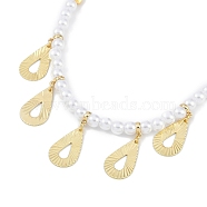 6mm Round ABS Imitation Pearl Beaded Necklaces, Rack Plating Brass Bib Necklaces, Cadmium Free & Lead Free, Long-Lasting Plated, Teardrop, 16.42 inch(41.7cm)(NJEW-P317-12D-G)