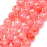 Baking Painted Crackle Glass Bead Strands, Round, Light Coral, 8mm, Hole: 1.3~1.6mm, about 100pcs/strand, 31.4 inch(DGLA-Q023-8mm-YS65)
