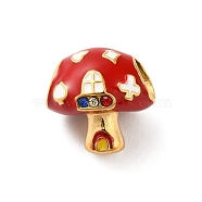 Ion Plating(IP) 304 Stainless Steel Enamel European Beads, with Rhinestone, Large Hole Beads, Mushroom House, Golden, 12x12x11mm, Hole: 4.5mm(STAS-G308-40G)